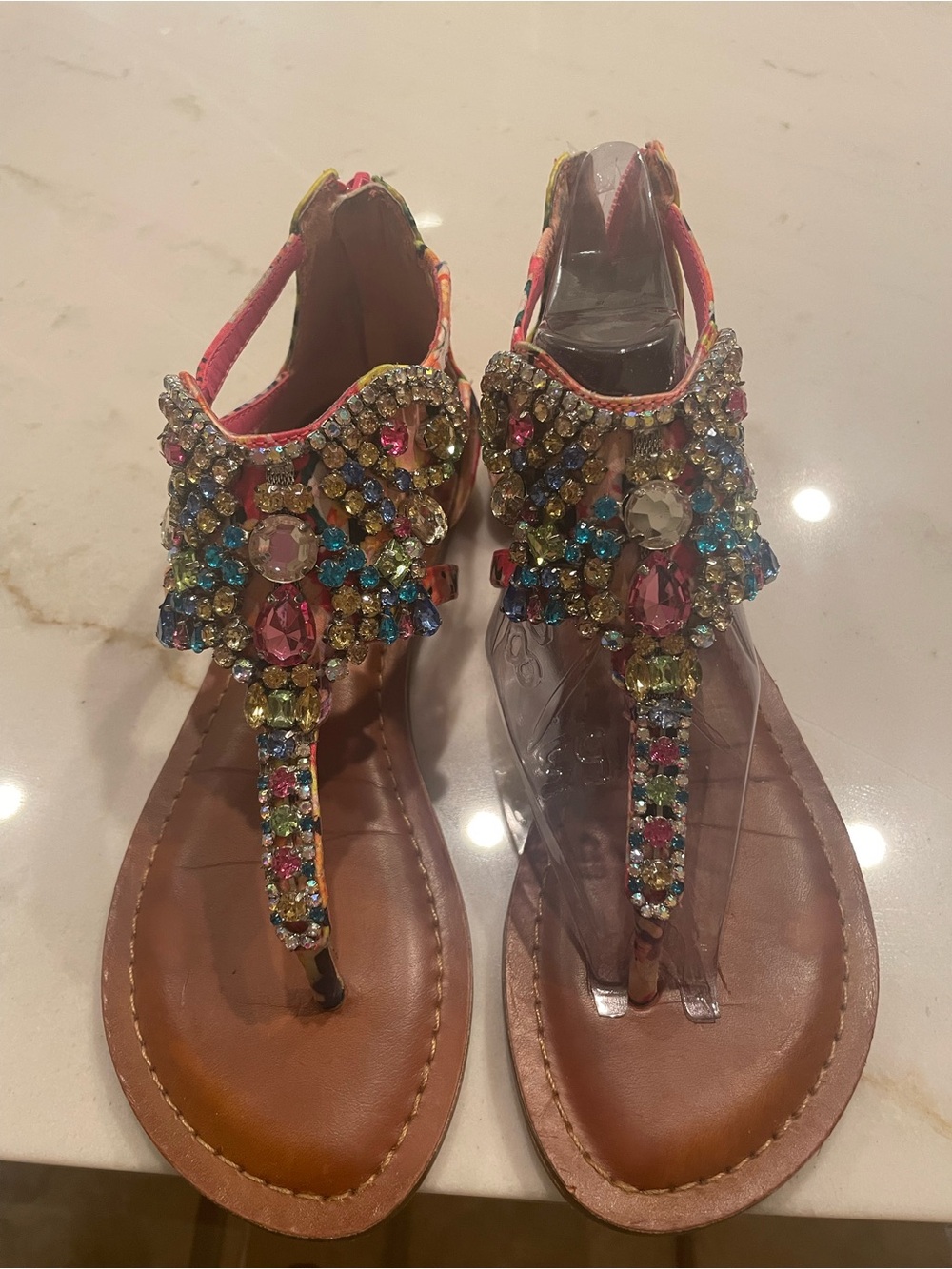 Gianni Bini Bejeweled Pink T-Strap Women's Sandals - Picture 5 of 9